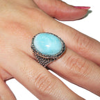 Statement Natural Larimar ring 925 sterling silver size 8, Handmade ring, single copy, Larimar, silver ring, Statement ring, cocktail ring