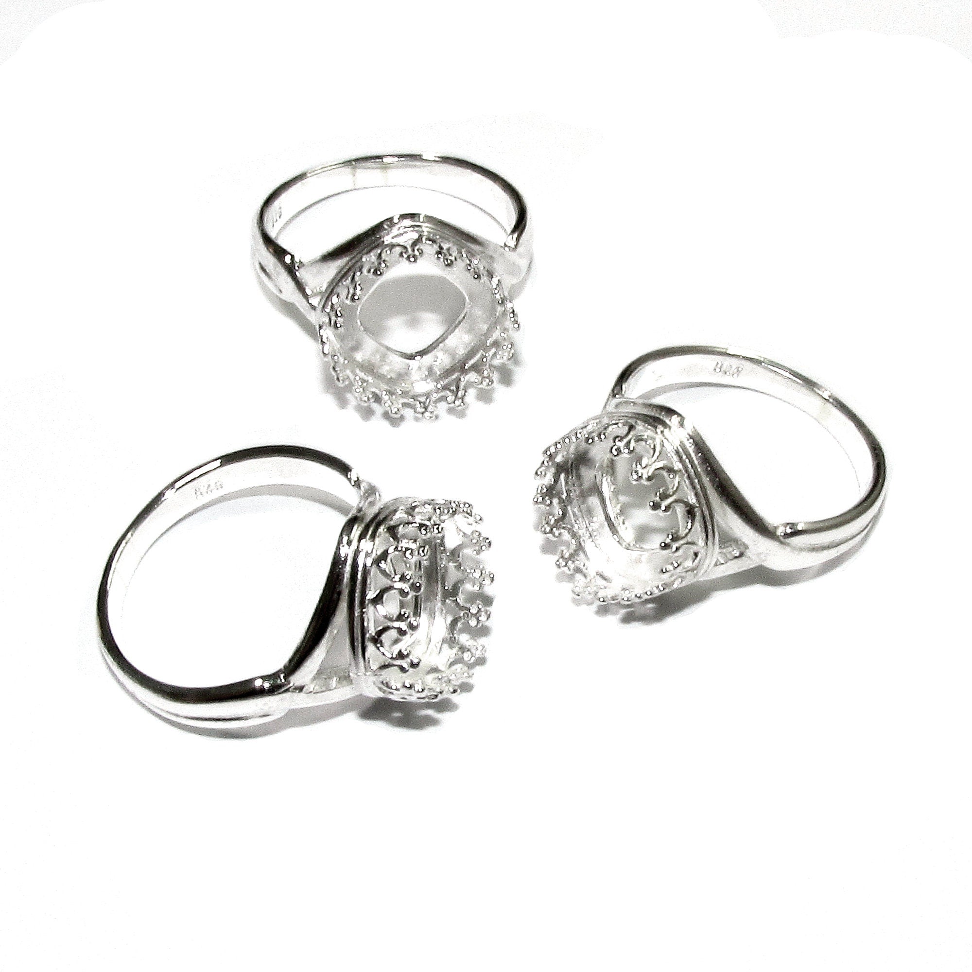 10x10 mm 925 sterling silver blank ring with cushion bezel cup size 5, 6, 7, 8, setting, base ring, jewelry making, bezel cup - 1 piece