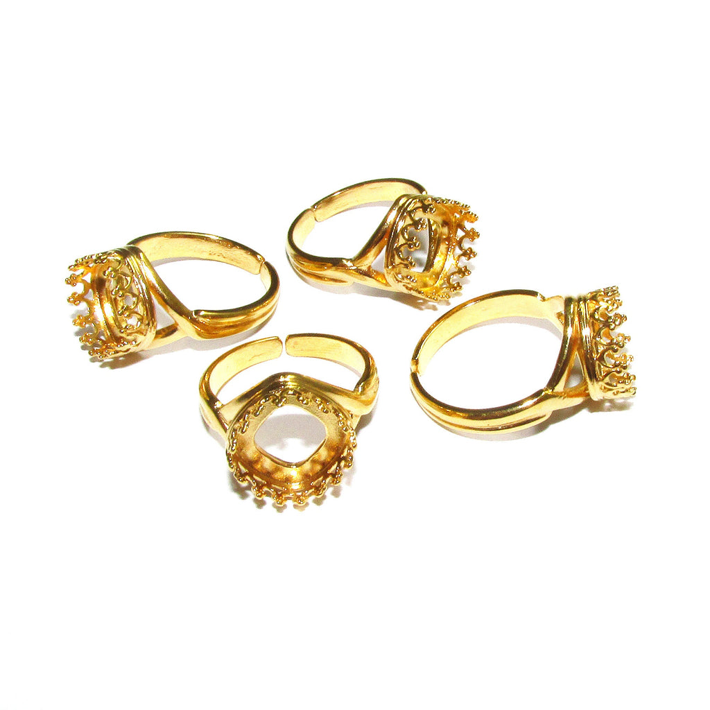 14K Yellow gold filled open blank ring with cushion bezel cup 12x12 mm, base ring, Setting, bezel cup, jewelry making, Gold filled - 1 piece