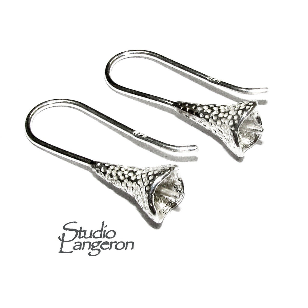 925 Sterling Silver Pearl Small Ear Wire Mounting, Jewelry making, Earring components, Base earrings, blank earrings - 1 pair (2 pieces)