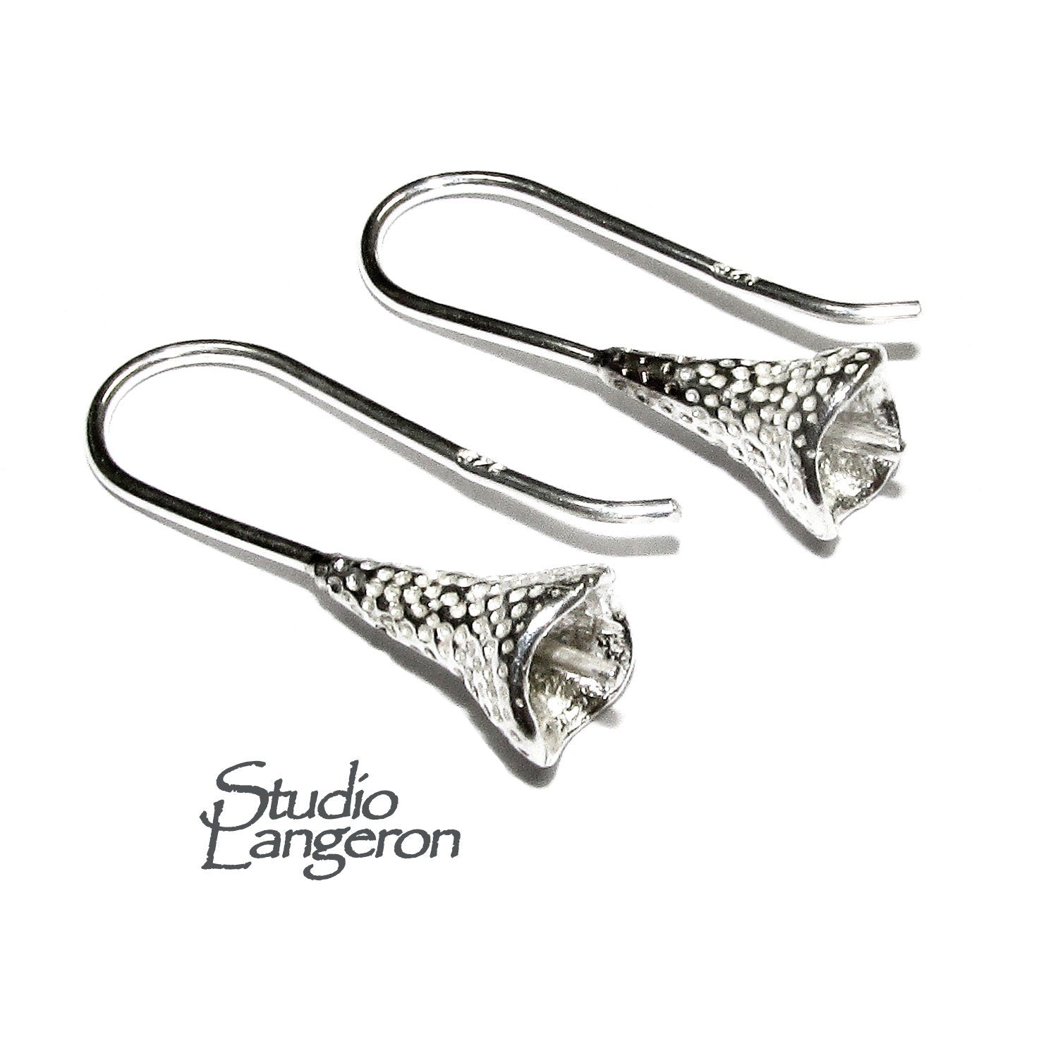 925 Sterling Silver Pearl Small Ear Wire Mounting, Jewelry making, Earring components, Base earrings, blank earrings - 1 pair (2 pieces)