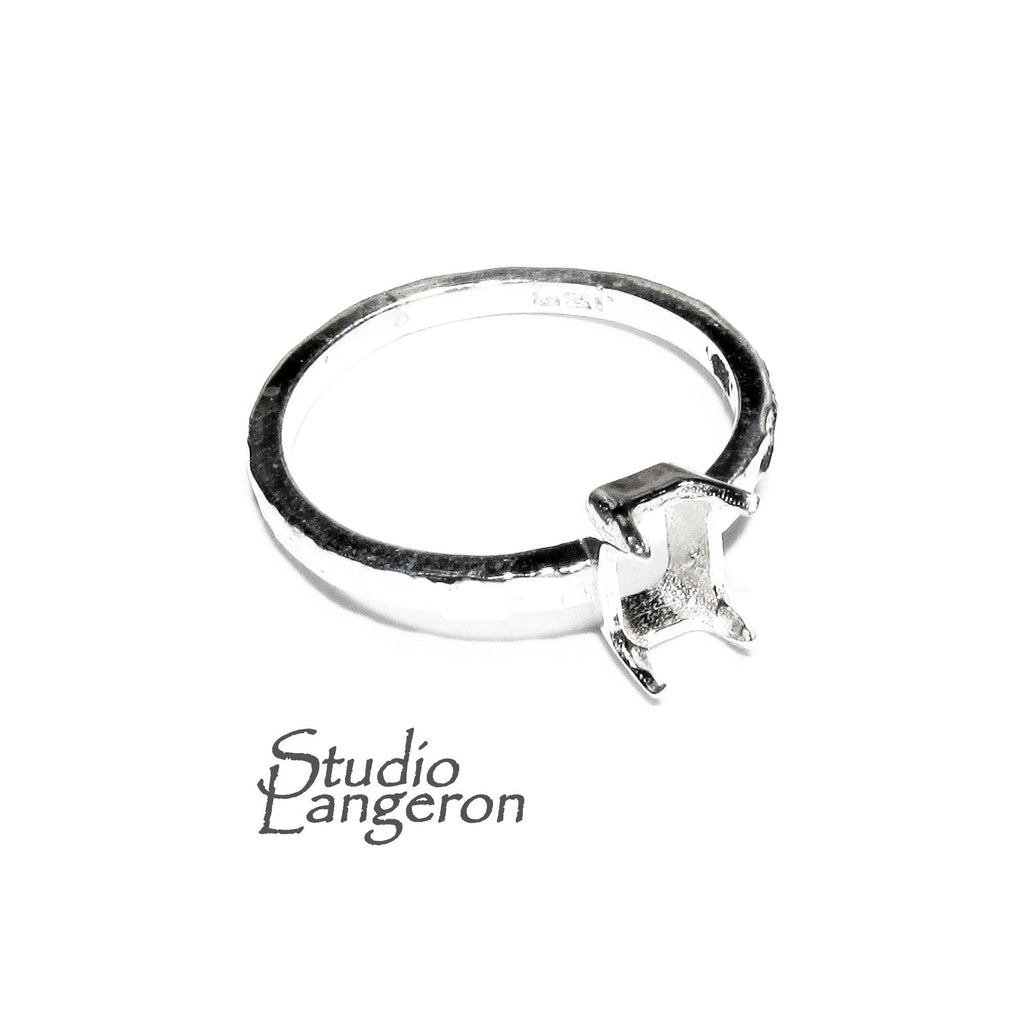 925 sterling silver blank ring with rectangular Prong Setting 4x6mm size 4-11, Jewelry making, base ring, Setting, Prong setting - 1 piece