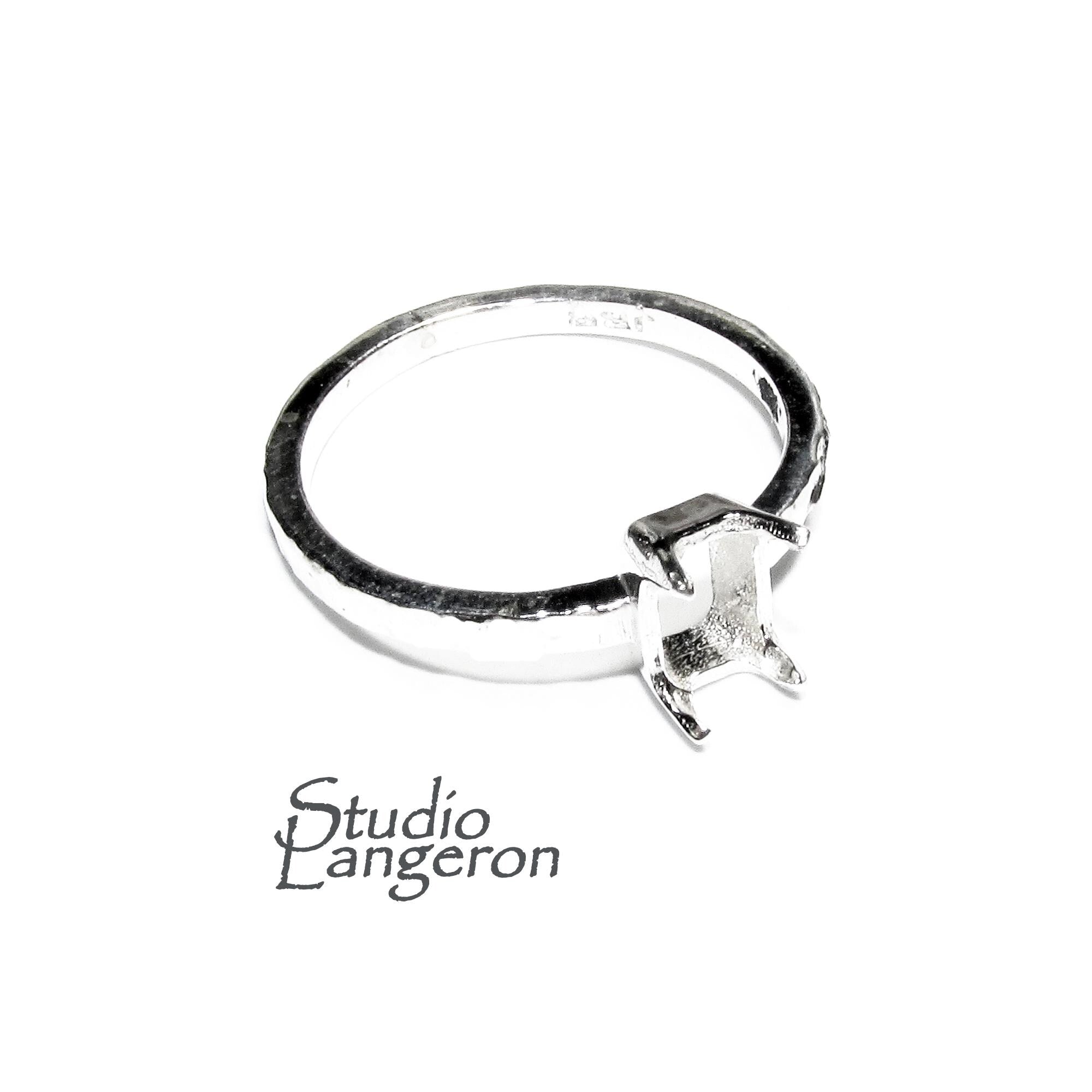 925 sterling silver blank ring with rectangular Prong Setting 4x6mm size 4-11, Jewelry making, base ring, Setting, Prong setting - 1 piece