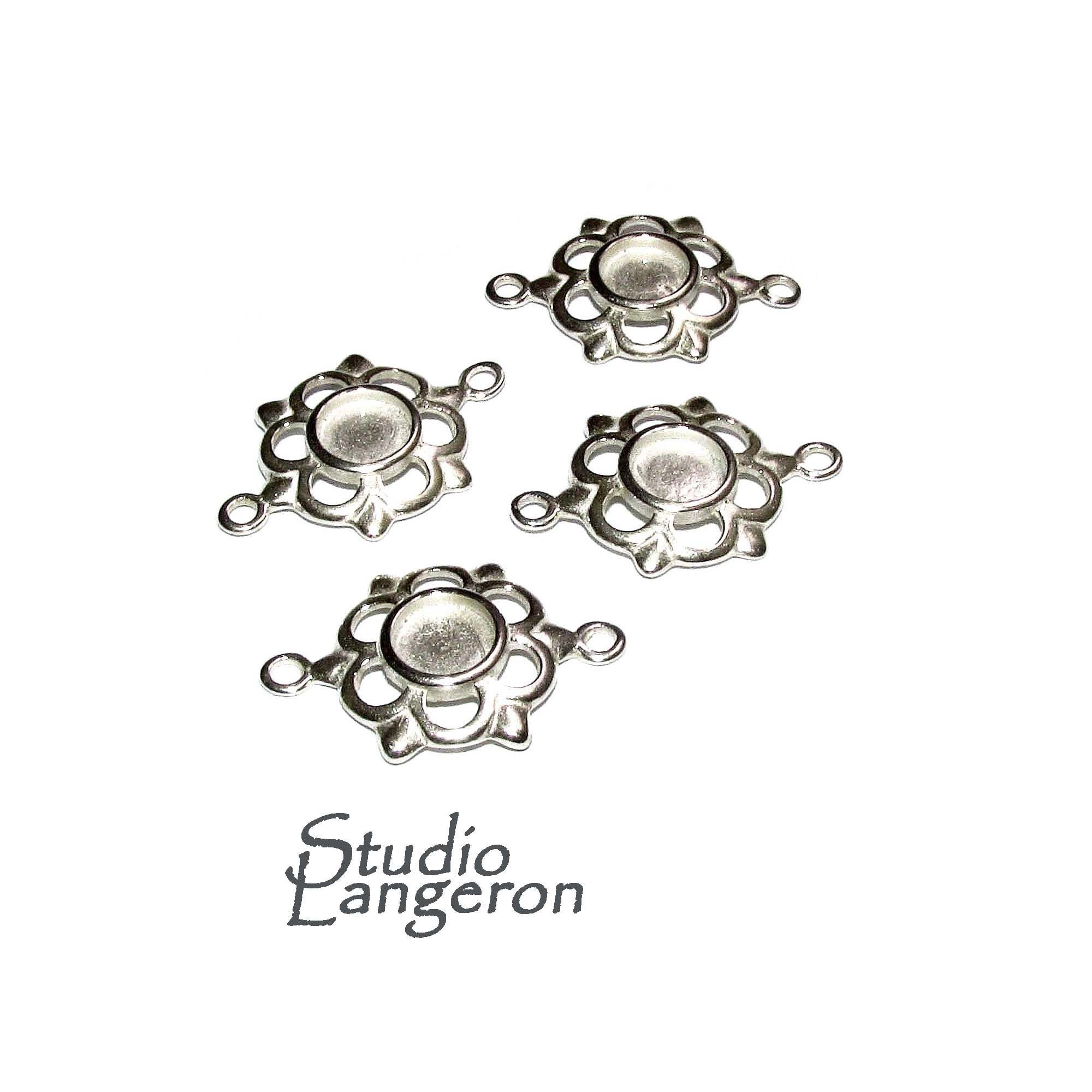 925 Sterling Silver 6mm Round Link Cabochon Component Mounting, connector link silver, base bracelet, bezel cup, Jewelry making - 1 piece