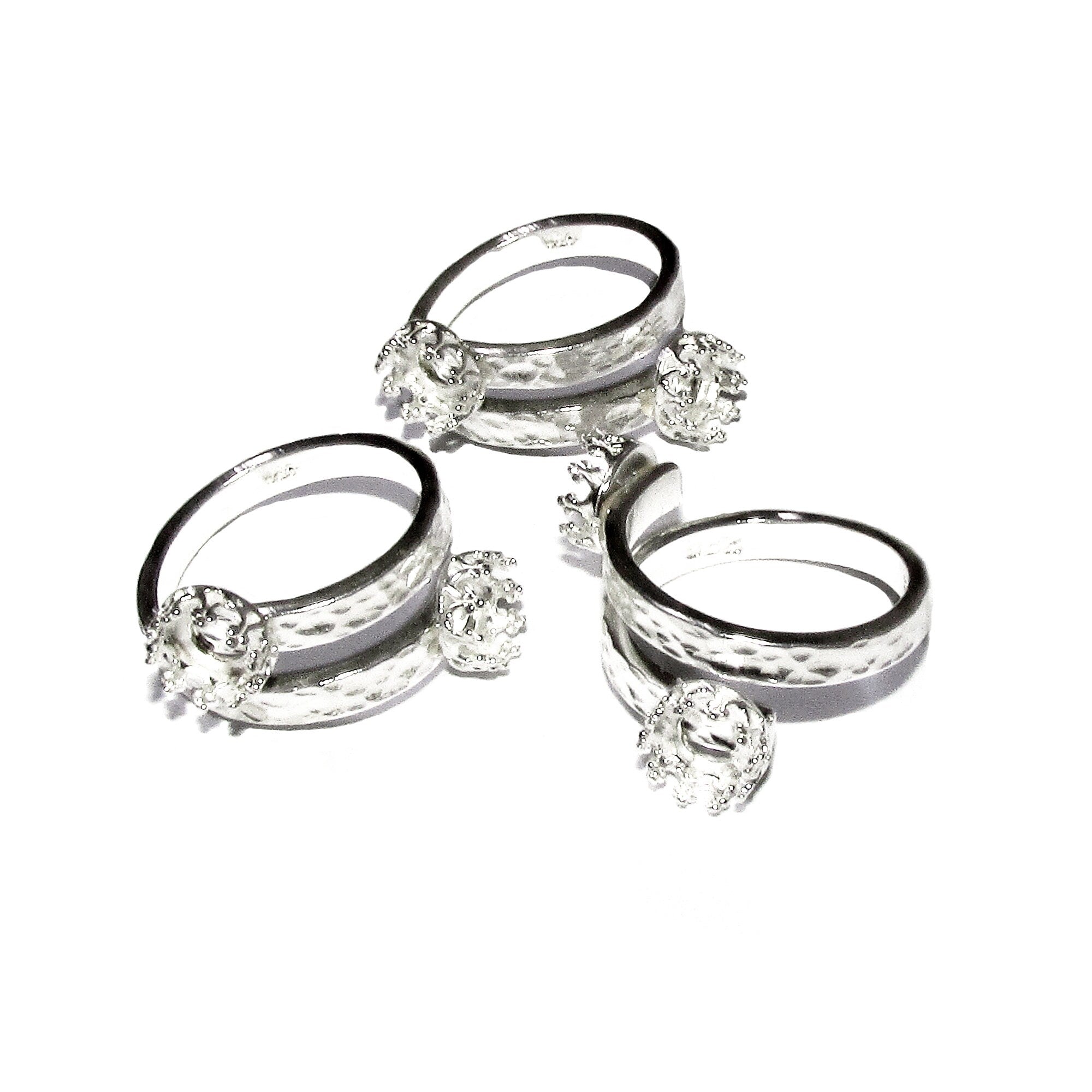 925 sterling silver open blank ring with two bezel cups 6 mm, bezel cup, silver ring, base ring, Jewelry making, Setting, Ring - 1 piece