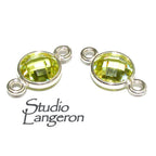 925 Sterling Silver Checkerboard Lemon quartz Round Link Connector size 12x7 mm, Lemon quartz, silver link , Jewelry making - 1 piece