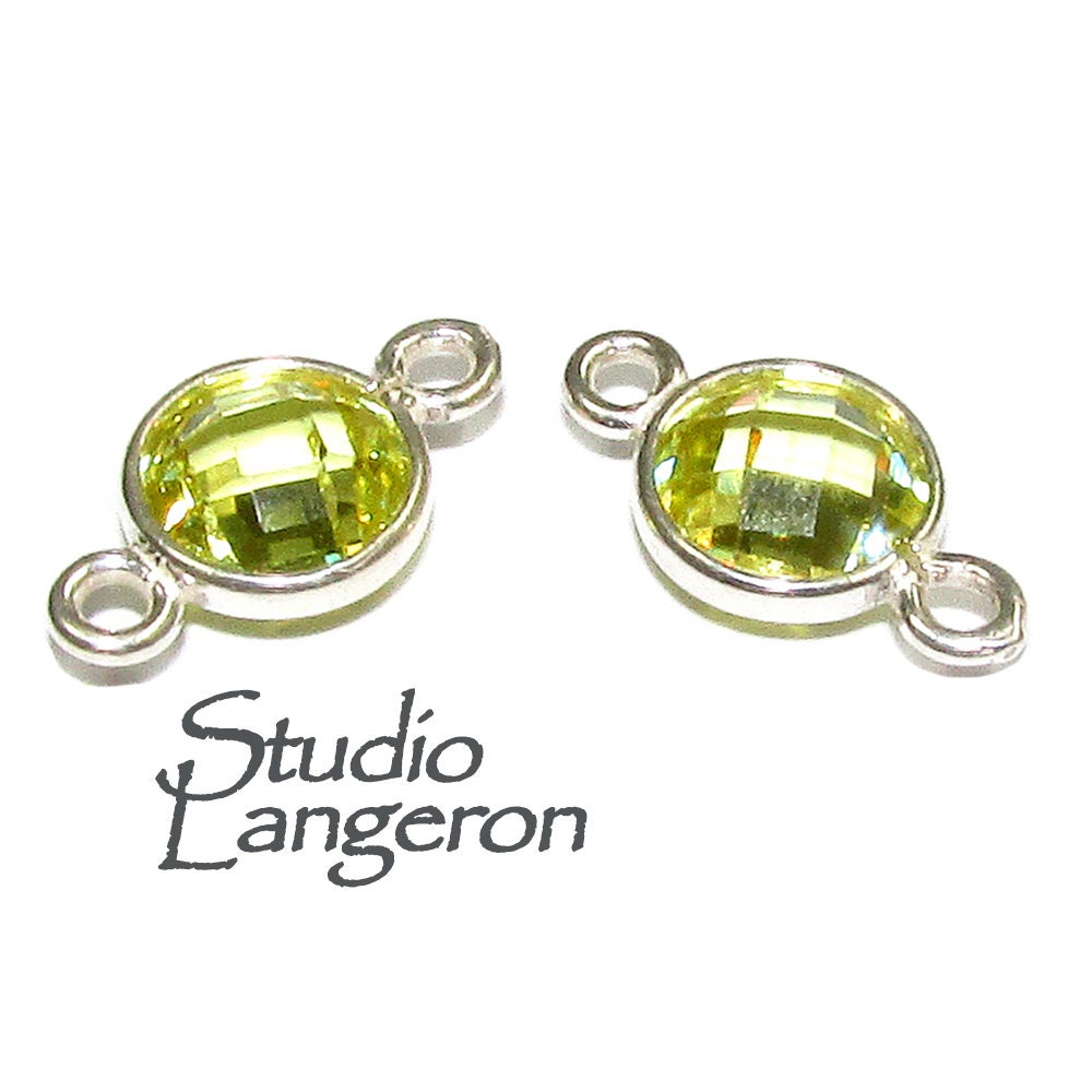 925 Sterling Silver Checkerboard Lemon quartz Round Link Connector size 12x7 mm, Lemon quartz, silver link , Jewelry making - 1 piece