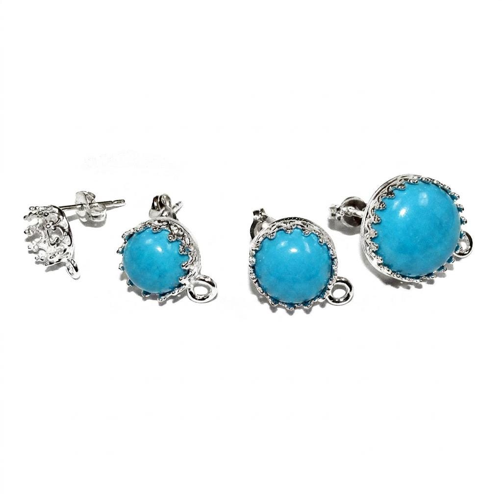 925 Sterling Silver Blank earrings size 5. 6, 7, 8, 10, 12 mm with closed ring, Bezel cup, Base earrings, Jewelry making - 1 pair (2 pieces)