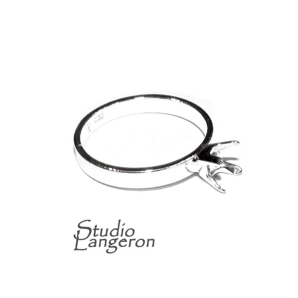 925 sterling silver blank ring with cushion 4-Prong Settings 5x5 mm size 4 - 11, Jewelry making, base ring, Setting, Prong setting - 1 piece