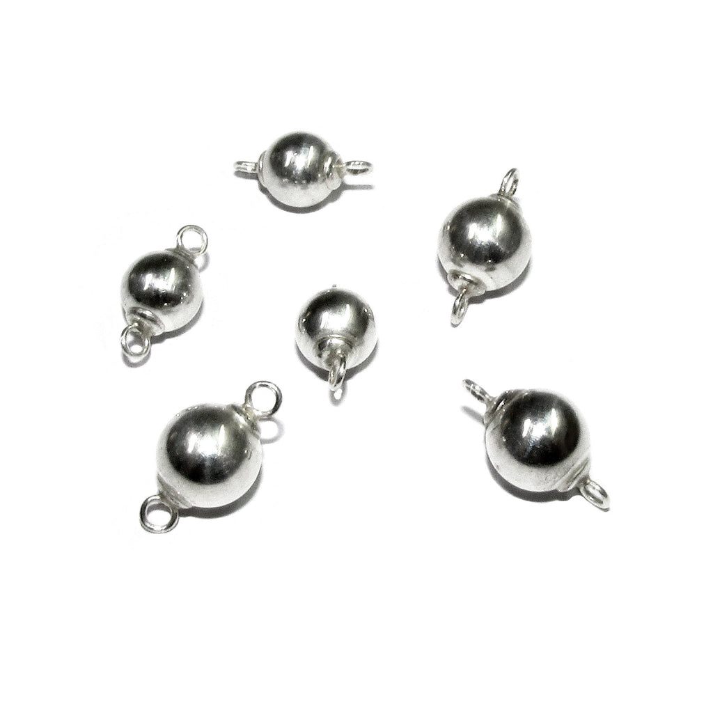 925 sterling silver round shiny beads with two closed rings size 6, 7 mm, Silver beads with loops, Jewelry making, Silver findings - 1 piece