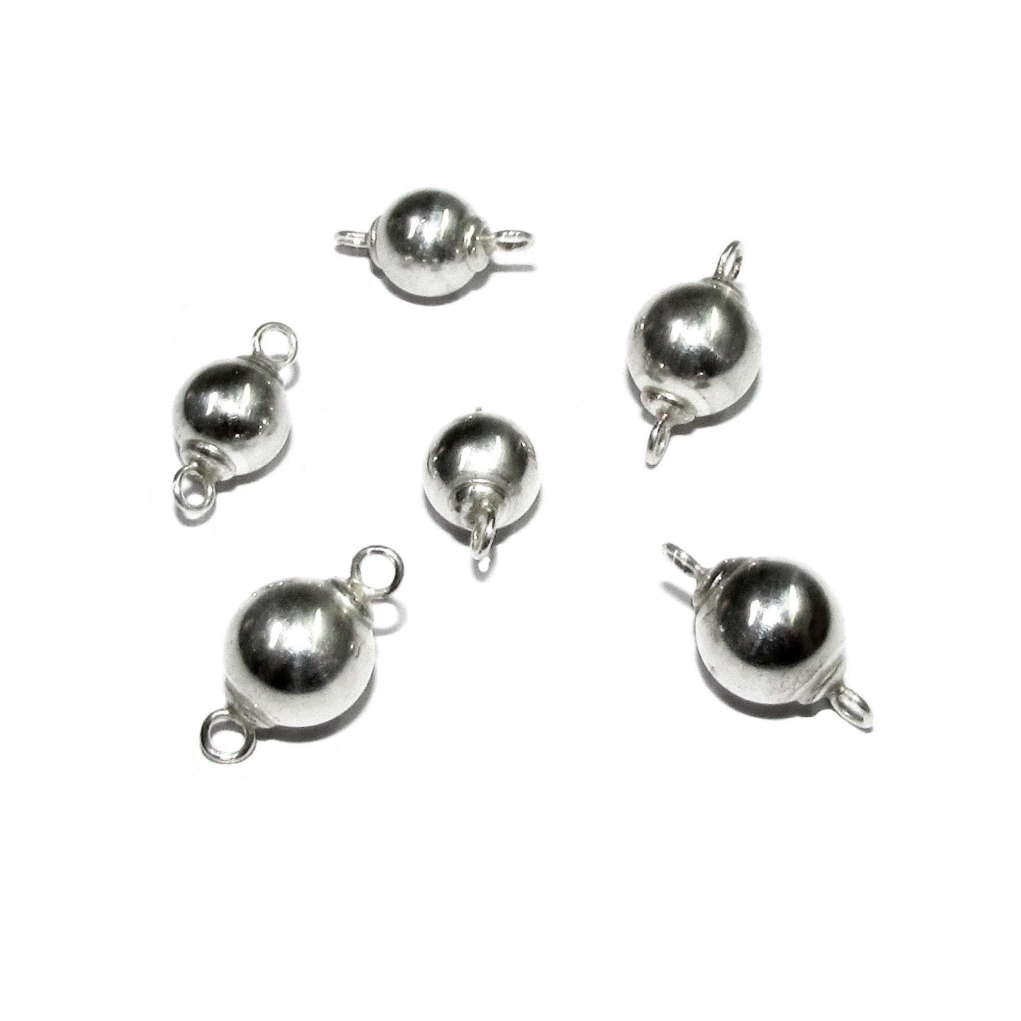 925 sterling silver round shiny beads with two closed rings size 6, 7 mm, Silver beads with loops, Jewelry making, Silver findings - 1 piece