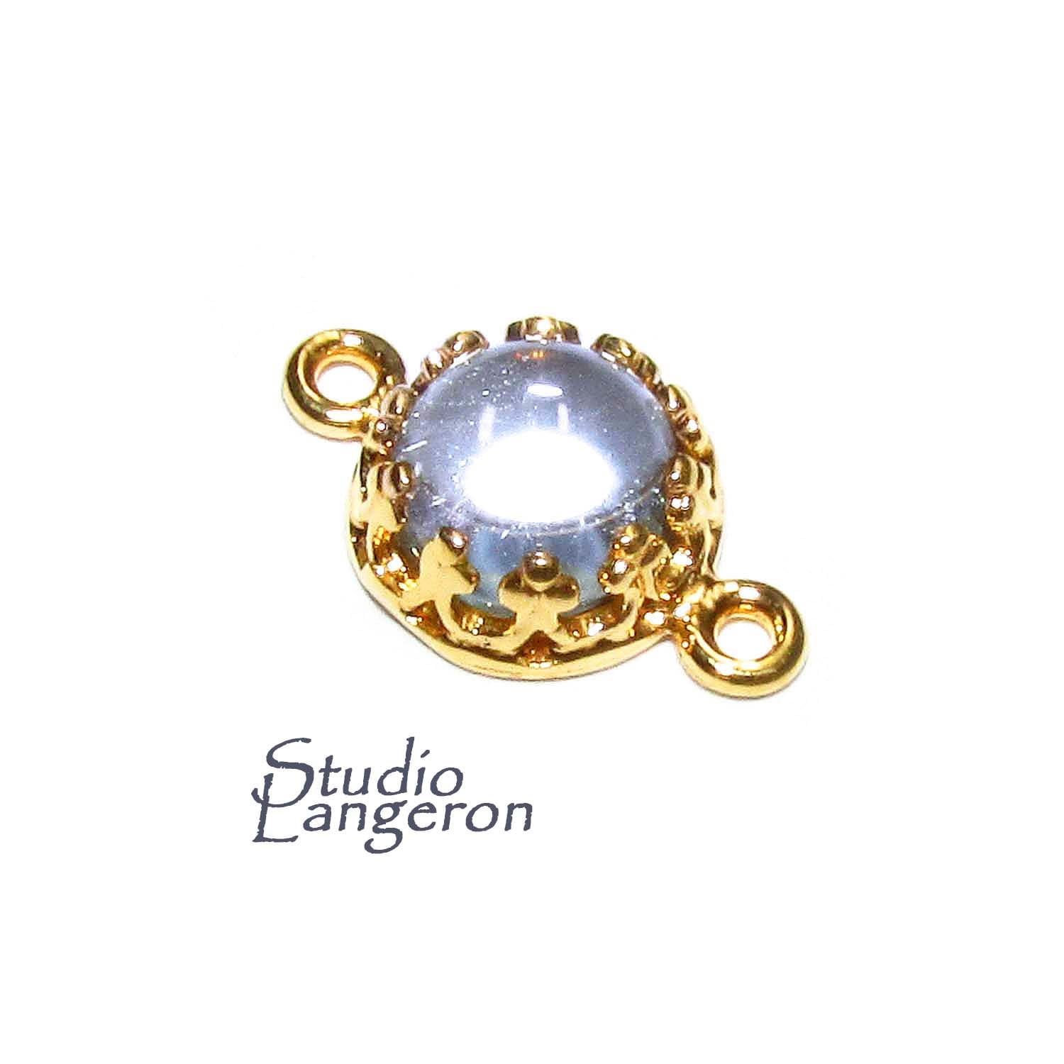 14K Gold Filled natural blue topaz round Link Connector size 14x7 mm, Natural blue topaz silver link, Jewelry making, Connector - 1 piece