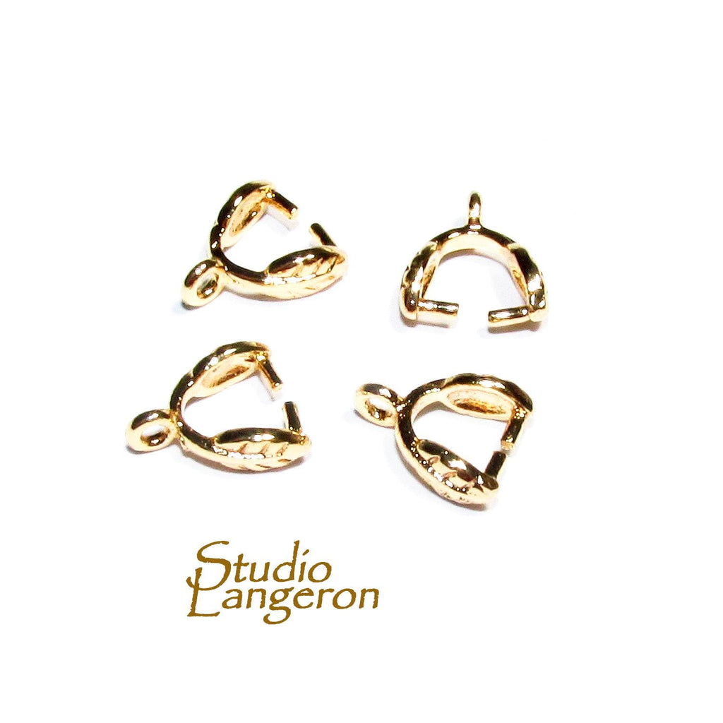 14K Yellow Gold Filled Decorative Pinch Pendant Bail size 9.0x3.0mm, Jewelry Making, Bail gold filled - 1 piece