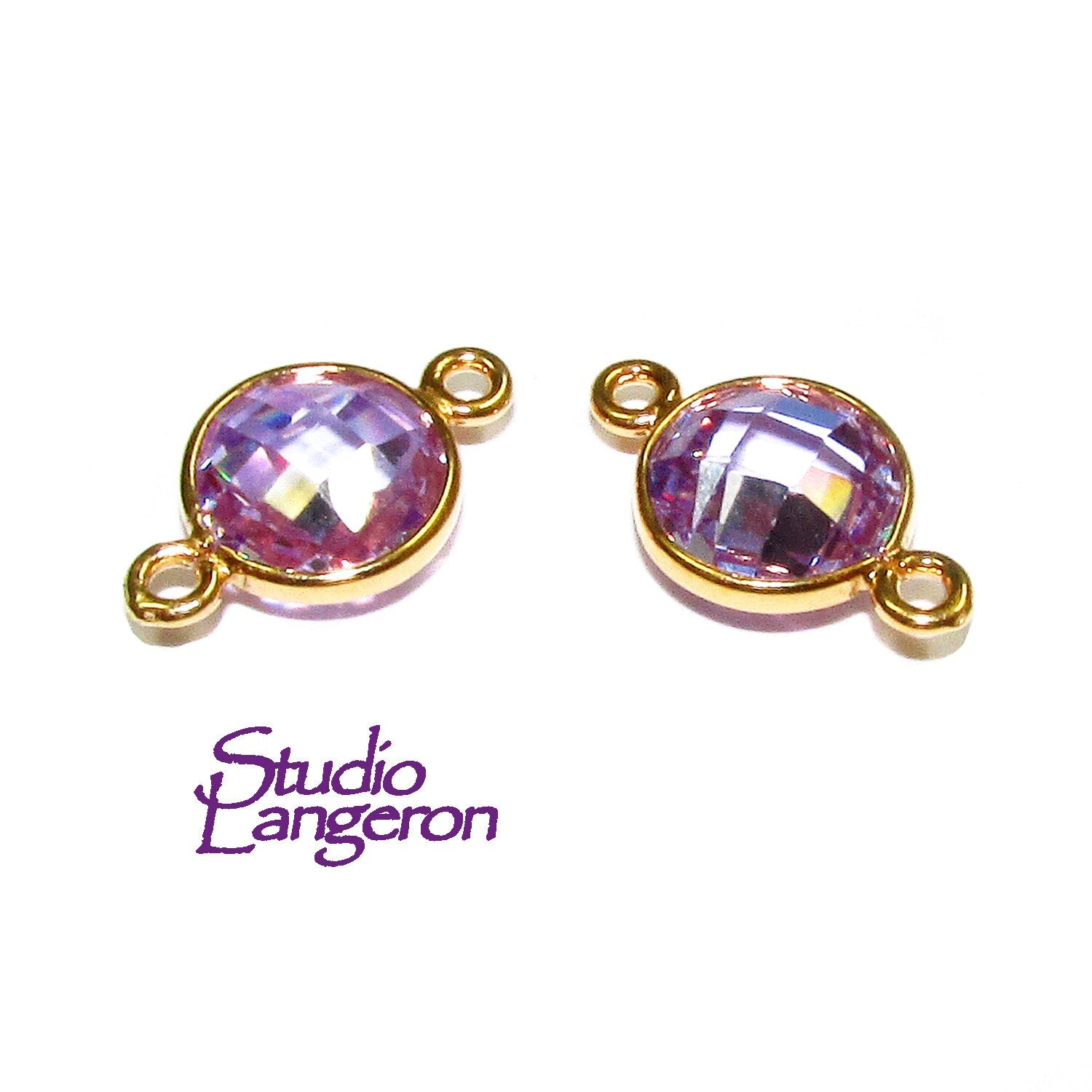 14K Gold Filled Checkerboard Lavender Round Link Connector size 15x9 mm, Lavender gold filled link, Link connector, Jewelry making - 1 piece