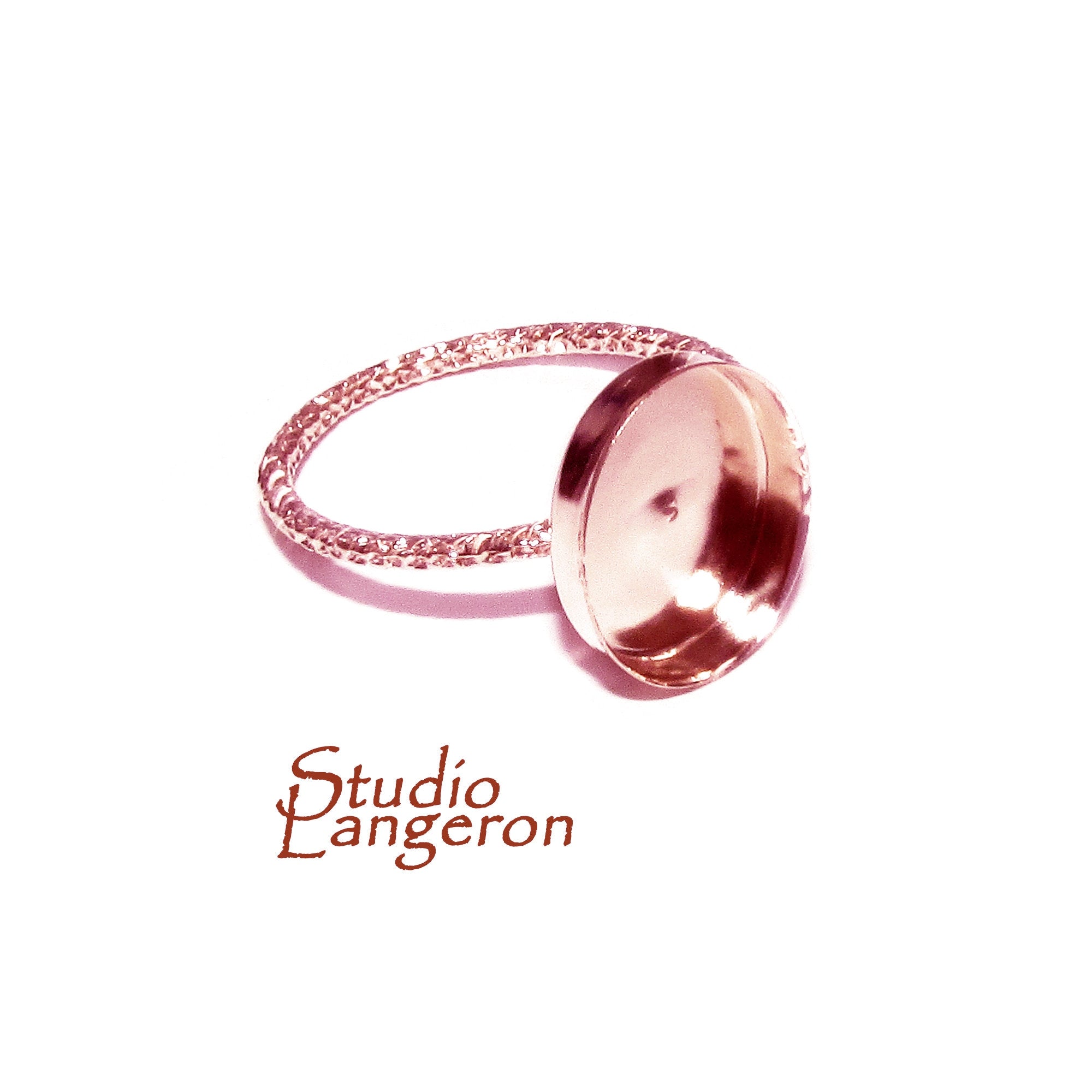 14K Rose gold filled blank ring with bezel cup 10x12 mm size 4, 5, 6, 7, 8, 9, Base ring, Bezel cup, Setting, Jewelry making - 1 piece