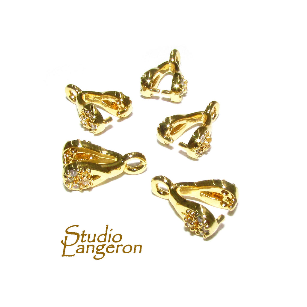 14K Yellow gold filled Pinch Pendant Bail, Jewelry making, bail with loop, Bail, Gold filled, Bail gold filled, Bail finding - 1 piece