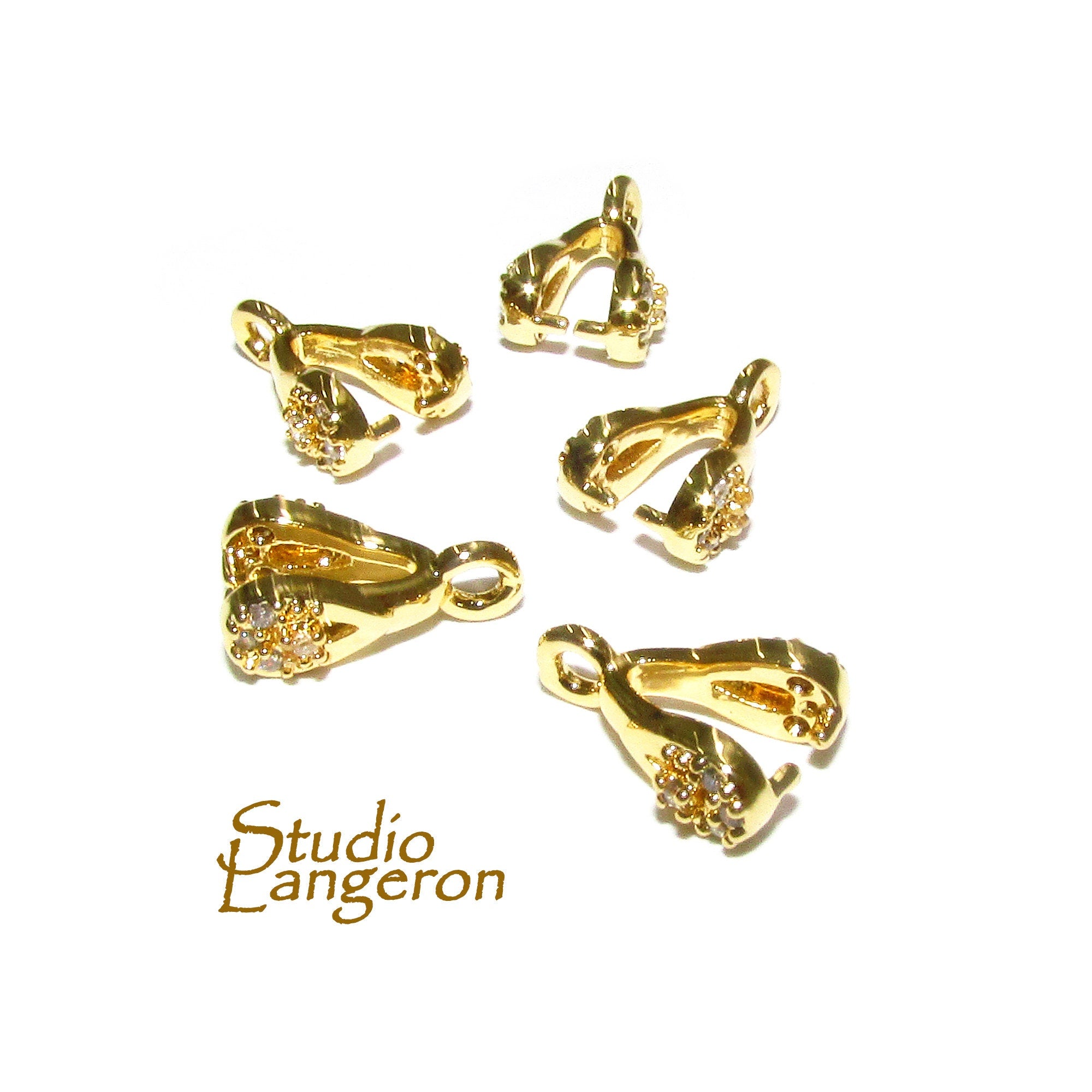 14K Yellow gold filled Pinch Pendant Bail, Jewelry making, bail with loop, Bail, Gold filled, Bail gold filled, Bail finding - 1 piece