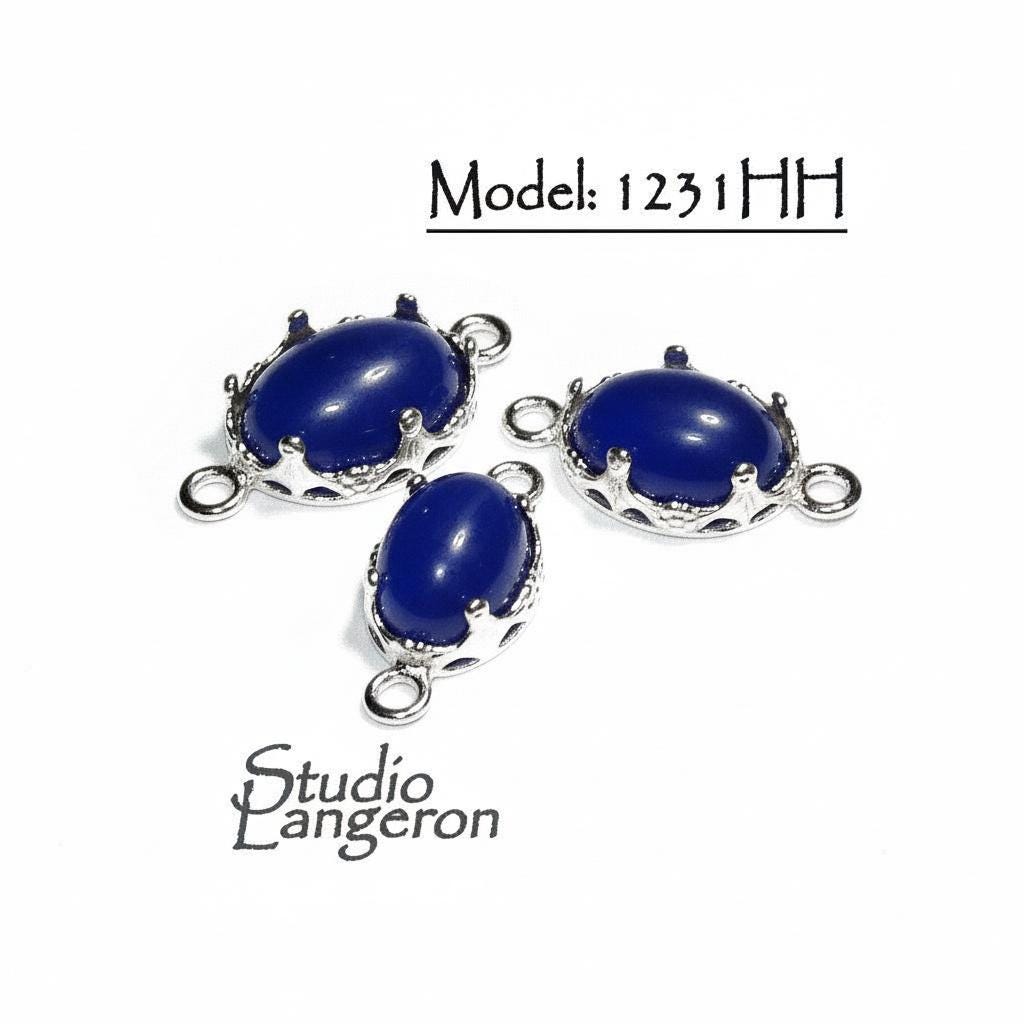 925 Sterling Silver Oval Bezel Cups with 2 loops, model 1231HH, sizes 8x10-13x18mm, Setting silver, Oval bezel cup, Jewelry making - 1 piece