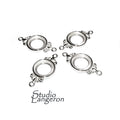 925 Sterling Silver 12mm Round Fleur-de-Lis Link Component Mounting, connector silver, base bracelet, bezel cup, Jewelry making - 1 piece