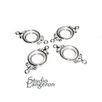 925 Sterling Silver 12mm Round Fleur-de-Lis Link Component Mounting, connector silver, base bracelet, bezel cup, Jewelry making - 1 piece
