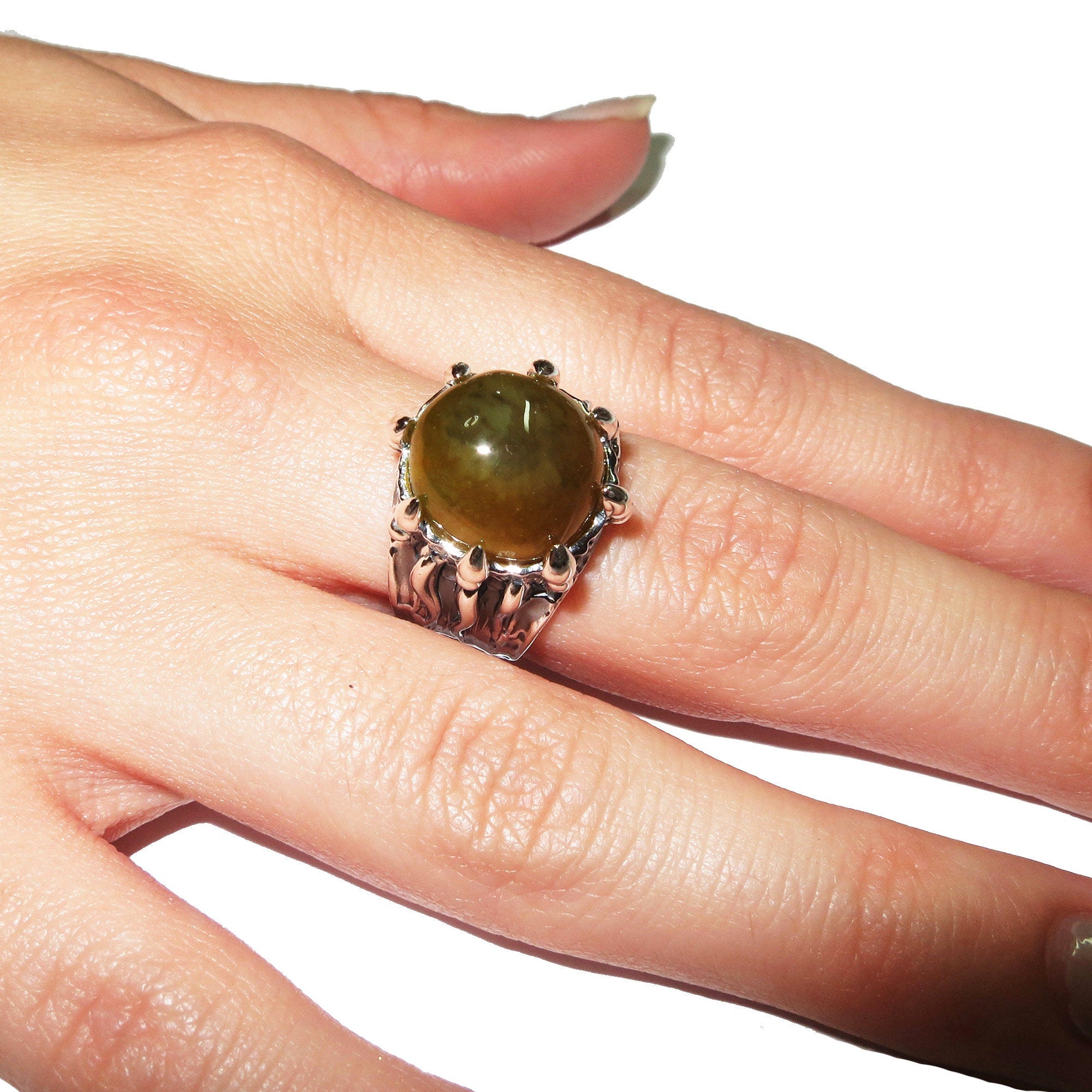 Natural Jade ring 925 sterling silver size 6 1/2, handmade ring, single copy, Natural Jade, silver ring, Jade gemstone, Statement ring