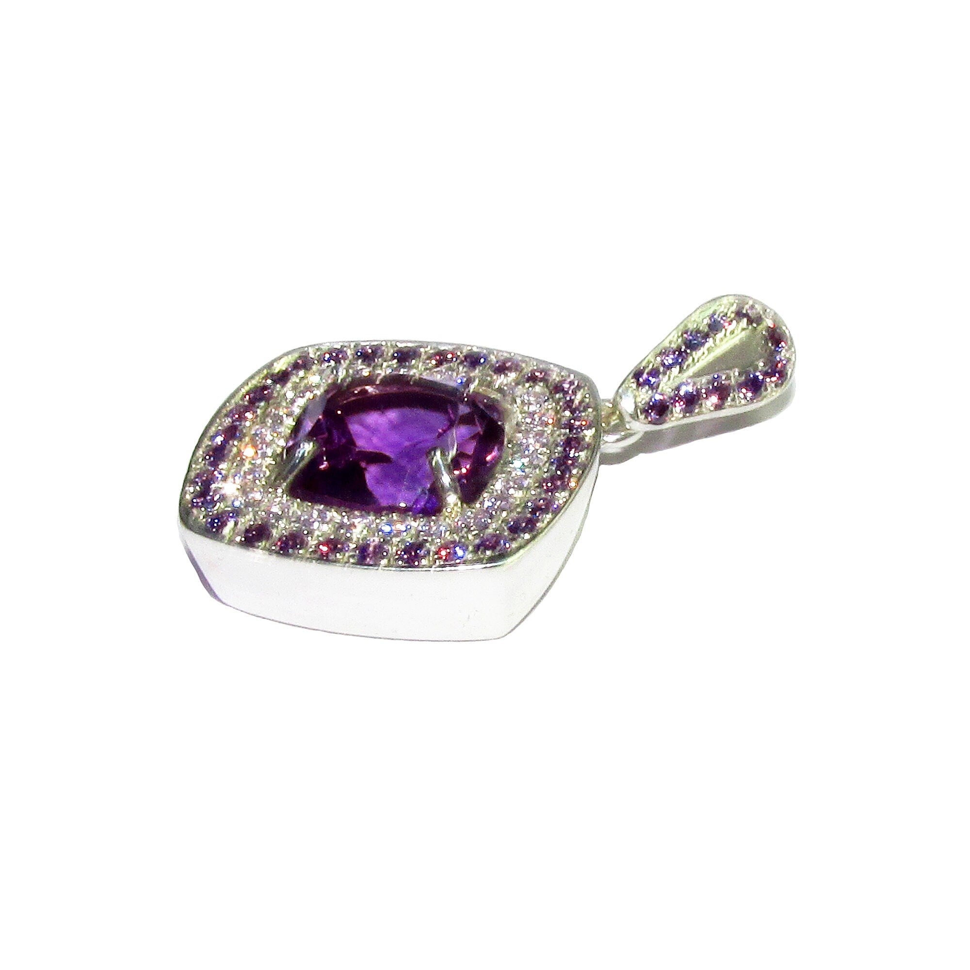 Amethyst and white topaz pendant 925 sterling silver size 1.9x1.9 cm, Handmade pendant, single copy, Amethyst, White topaz, Pendant gift