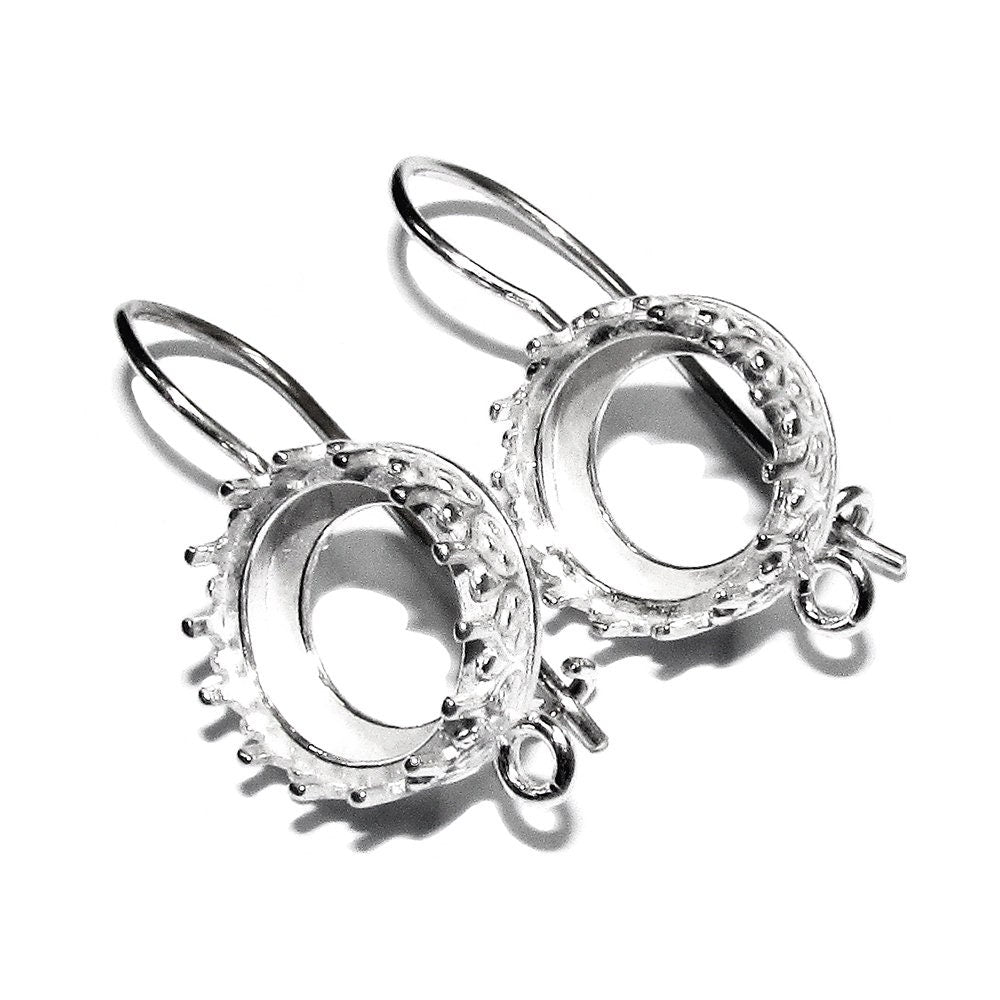 10mm 925 sterling silver blank earrings with bezel cup and closed ring, Jewelry making, Setting, bezel cup, base earrings - 1 pair (2 piece)