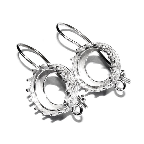 10mm 925 sterling silver blank earrings with bezel cup and closed ring, Jewelry making, Setting, bezel cup, base earrings - 1 pair (2 piece)