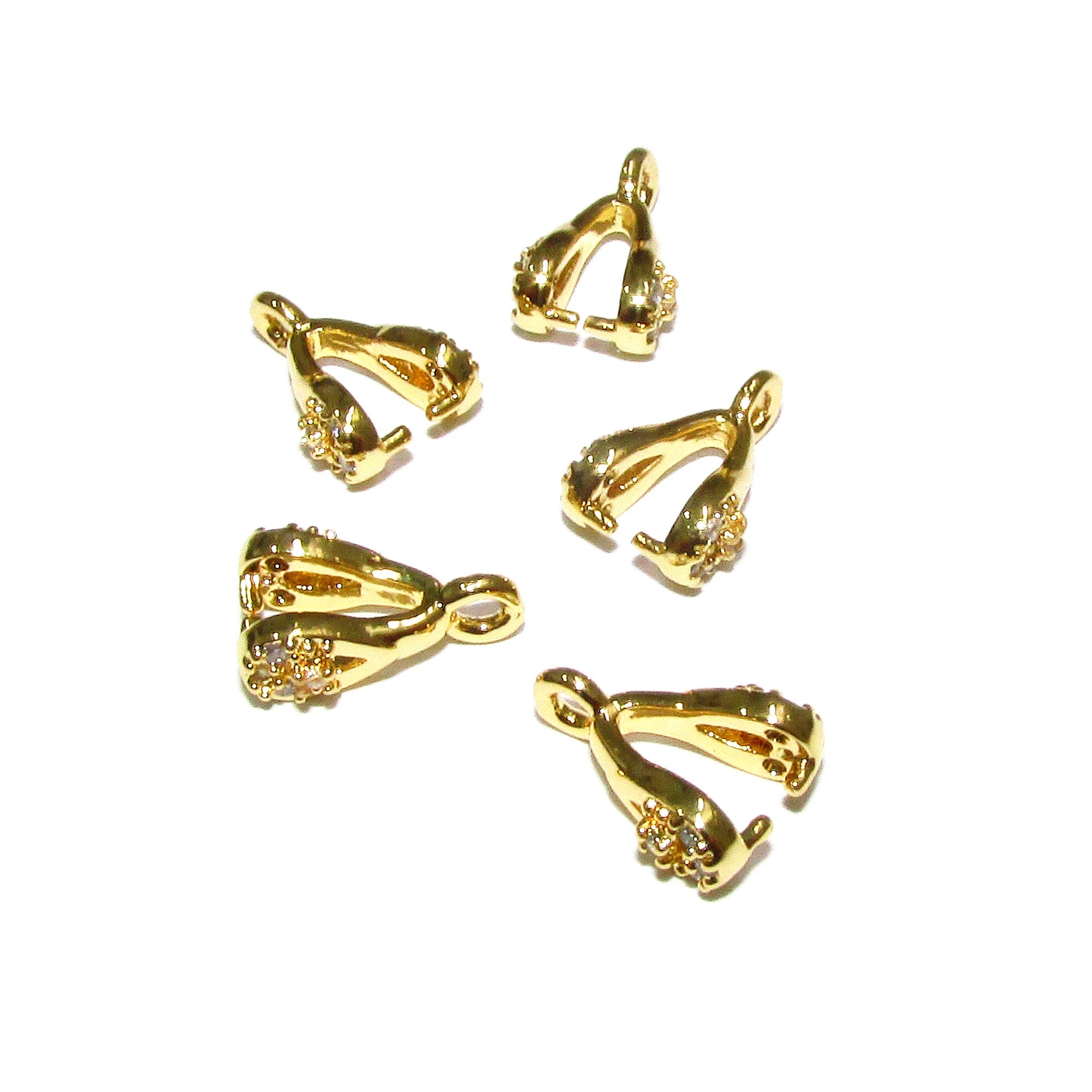 14K Yellow gold filled Pinch Pendant Bail, Jewelry making, bail with loop, Bail, Gold filled, Bail gold filled, Bail finding - 1 piece