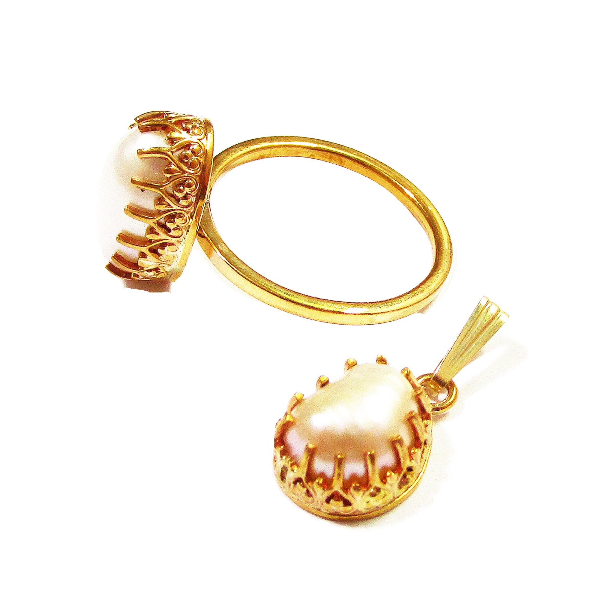 14K Gold Filled handmade set ring size 7 and pendant with baroque pearls, Gold filled ring, single copy, baroque pearls, gold filled ring