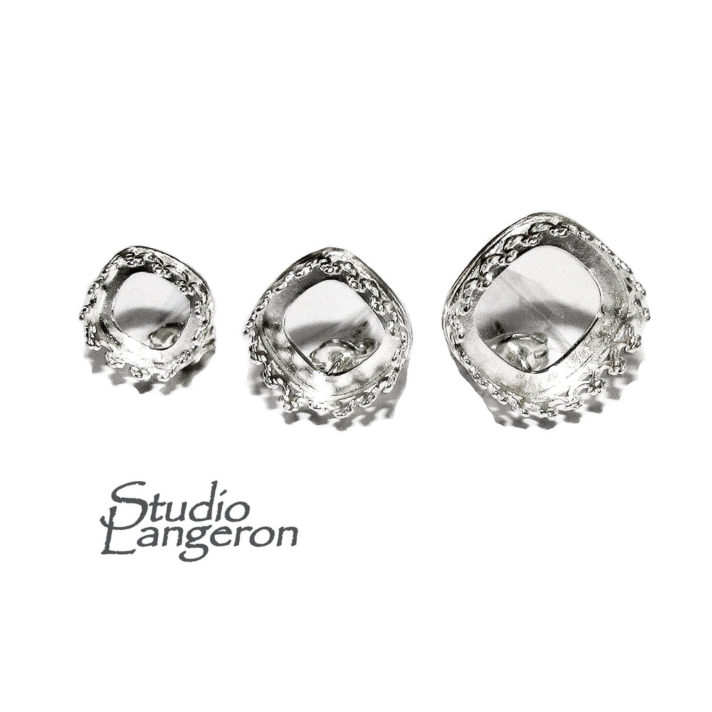925 Sterling Silver Blank earrings size 8x8, 10x10, 12x12 mm, cushion Bezel cup, Jewelry making, Setting, Base Earrings - 1 pair (2 pieces)