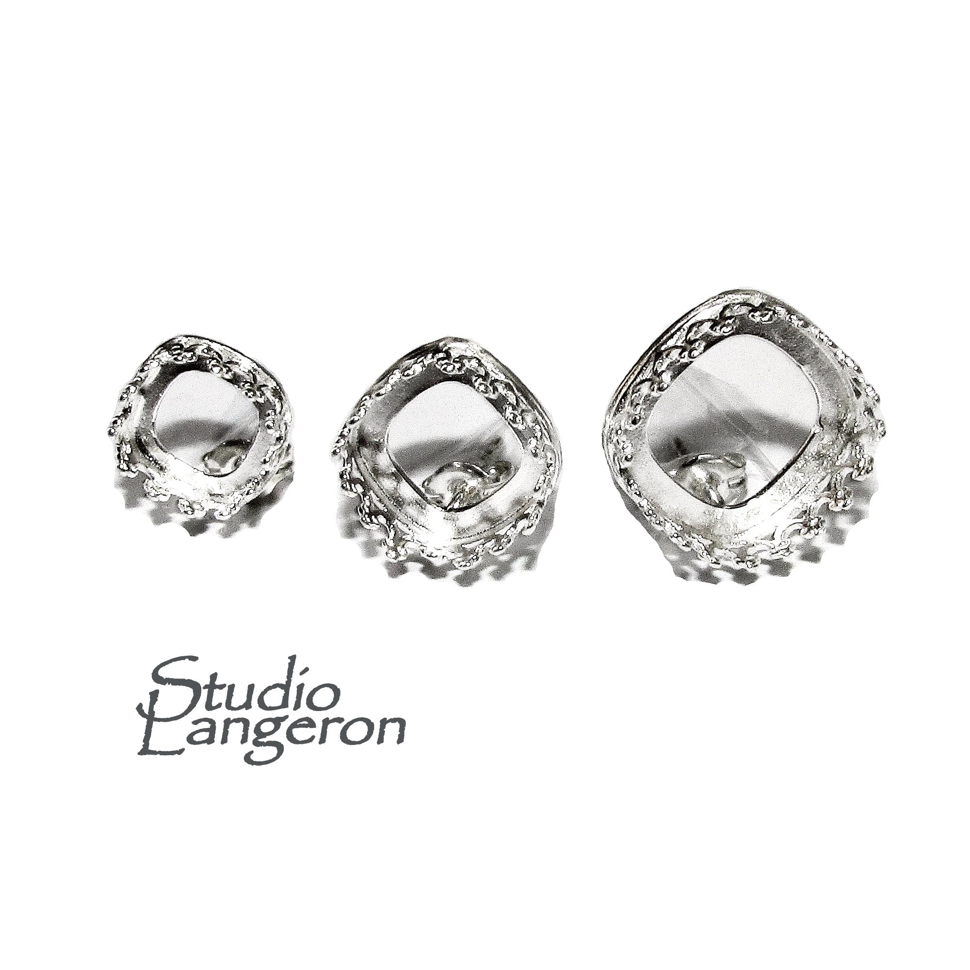 925 Sterling Silver Blank earrings size 8x8, 10x10, 12x12 mm, cushion Bezel cup, Jewelry making, Setting, Base Earrings - 1 pair (2 pieces)