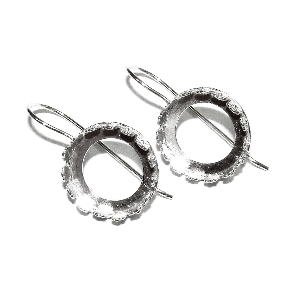 16 mm 925 sterling silver blank earrings with bezel cup, Jewelry making, Setting, bezel cup, base earrings, 925 silver - 1 pair (2 pieces)