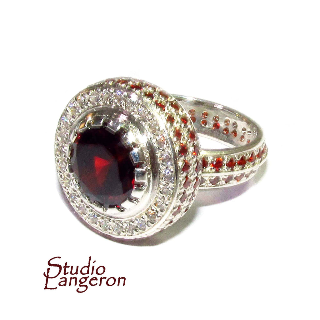 Statement Garnet ring 925 sterling silver size 8, Handmade ring, single copy, sterling silver, Garnet ring,  silver ring, red gemstone