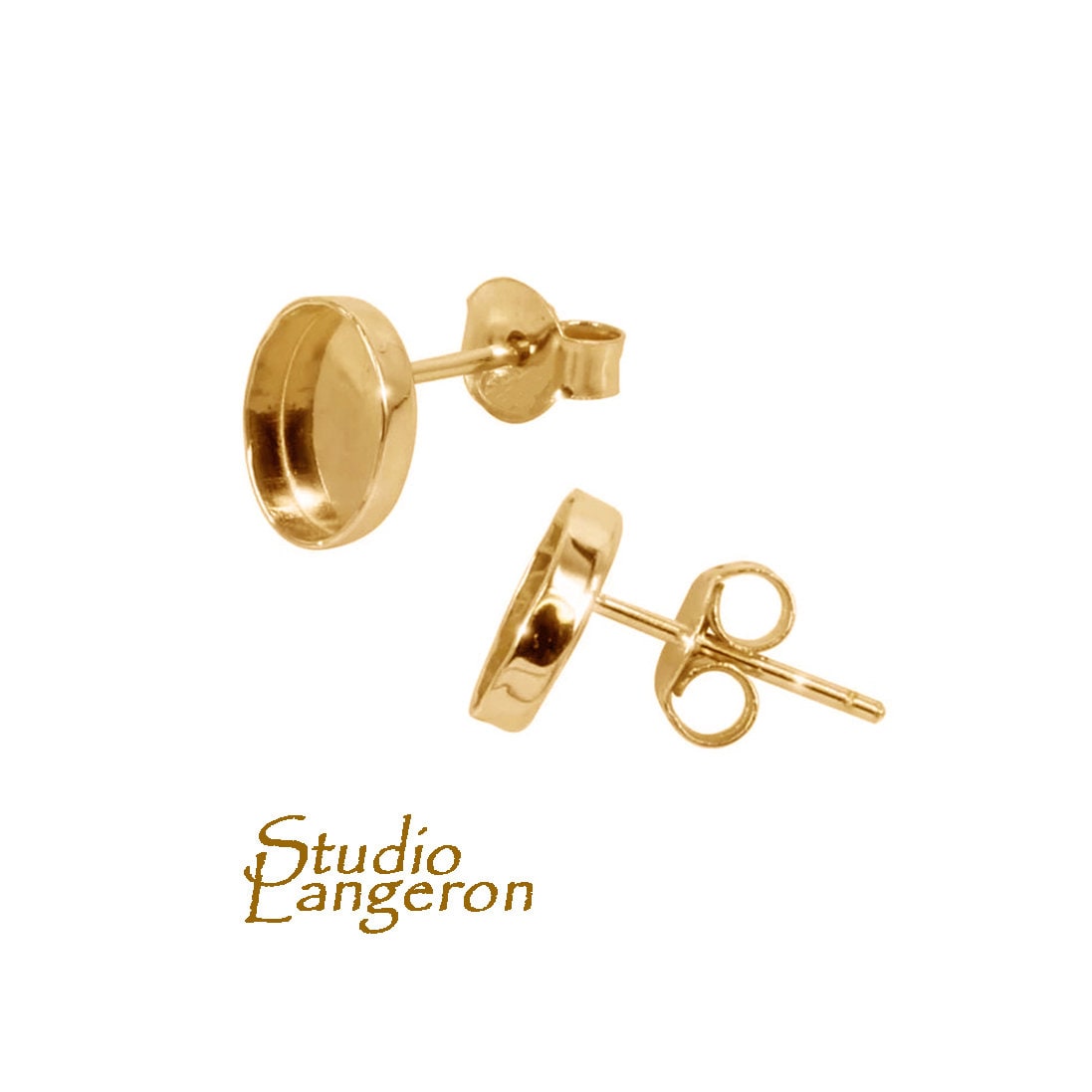 14K Gold Filled Earrings Post With oval bezel cups size 6x8 - 10x14mm, Earrings mounting, blank earrings , jewelry making - 1 pair (2 piece)