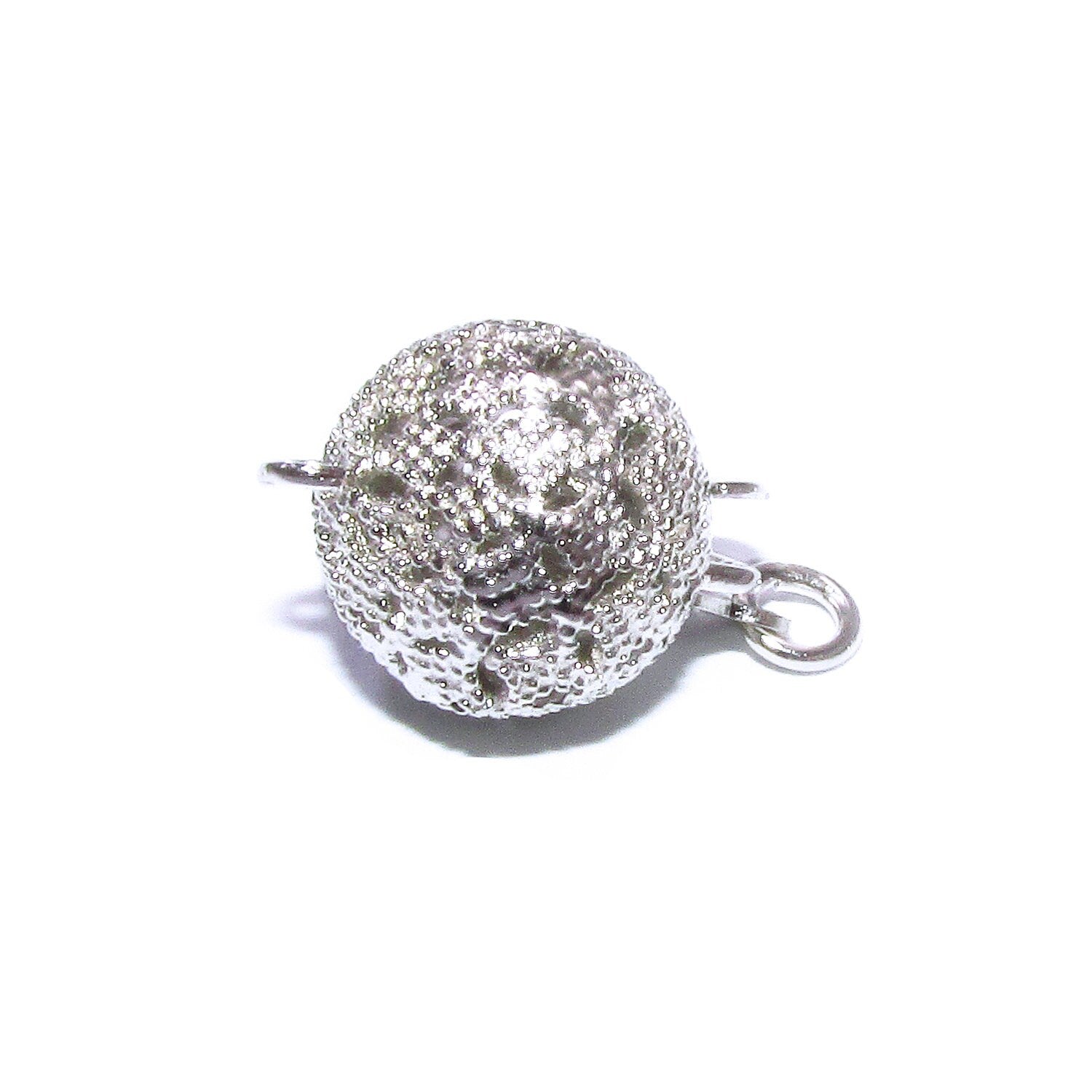 925 Sterling Silver Rhodium-Plated Round Filigree Safety Clasp size 10 mm, Silver bead clasp, Jewelry making, 925 Sterling silver - 1 piece