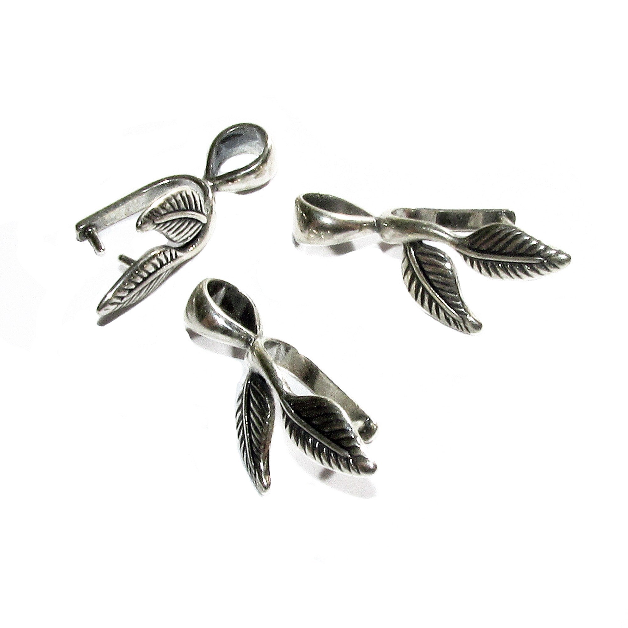 925 Sterling silver Leaf Double Pinch Large Pendant Bail with Ring, Silver Bail, Bail findings, Jewelry making, bail for pendant - 1 piece