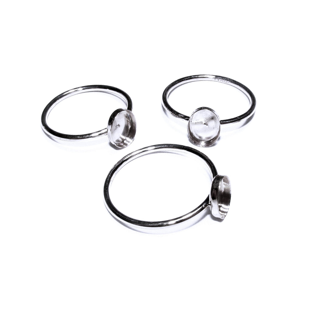 925 Sterling silver blank ring with bezel cup 6x8 mm size 4, 5, 6, 7, 8, 9, 10, 11, Jewelry making, bezel cup, base ring, Setting - 1 piece