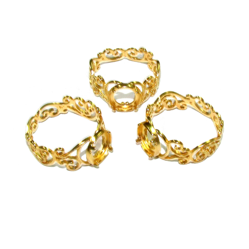 14K Yellow gold filled filigree blank ring with bezel cup 8 mm, base ring, Gold filled bezel cup, Mounting ring, Jewelry making - 1 piece