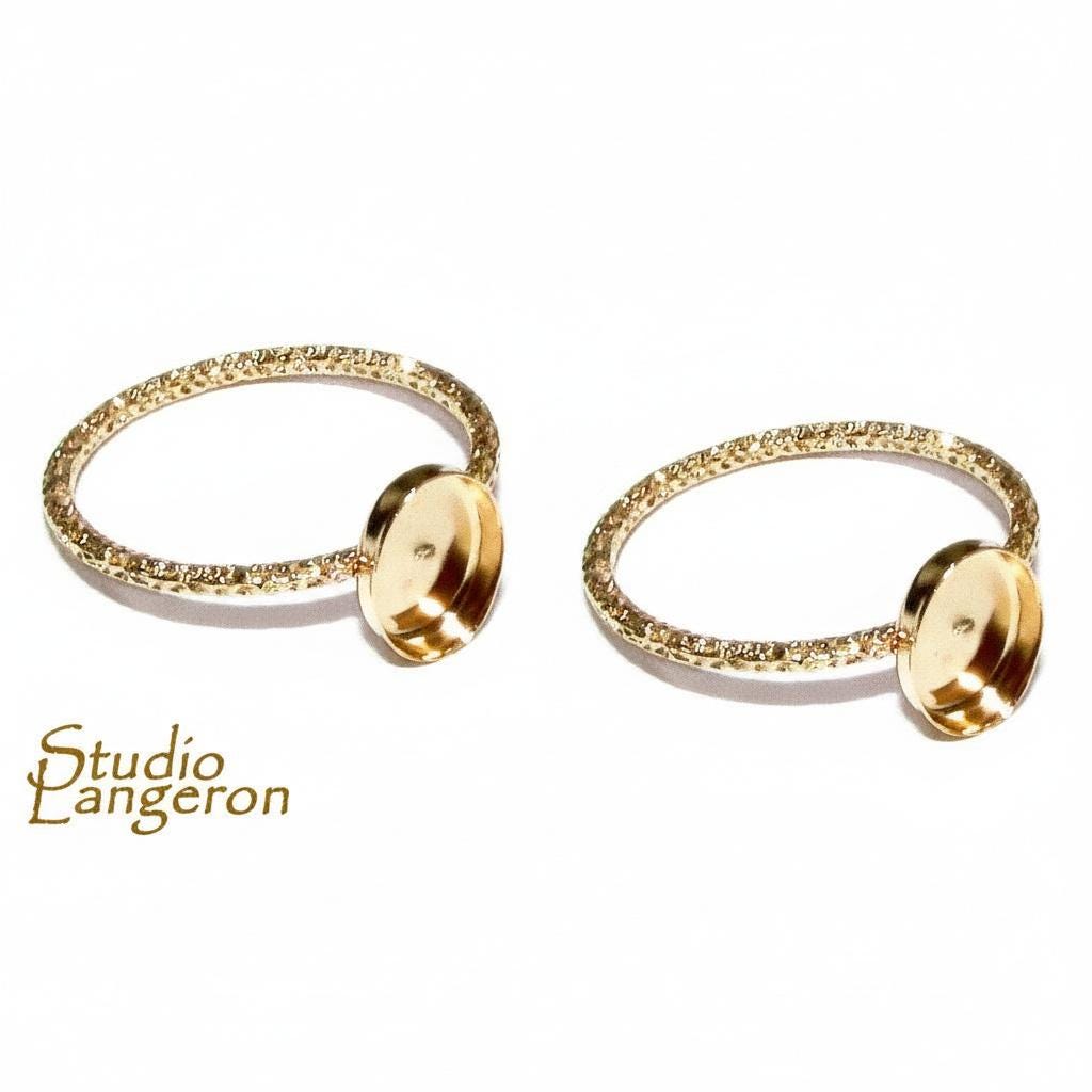 14K Yellow gold filled decorative blank ring with bezel cup 6x8mm size 4 - 11, Base ring, Bezel cup, Setting, Jewelry making - 1 piece