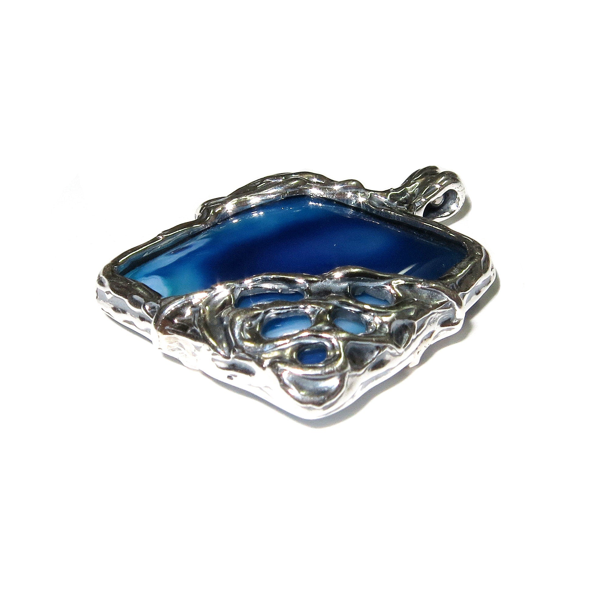 Agate blue pendant 925 sterling silver size 2.5x2.5 cm, single copy, Natural Agate, Handmade pendant, Blue, Gemstone, Agate pendant