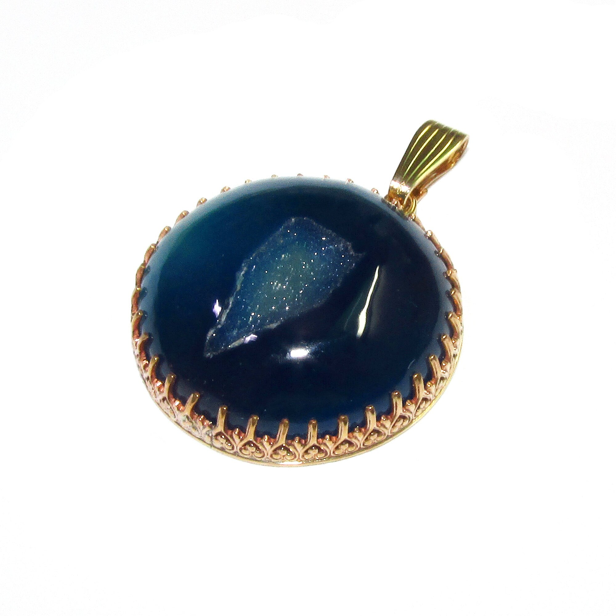 Druze agate blue pendant 14K Yellow gold filled size 3.0 cm, Handmade pendant, single copy, Natural Agate blue, Handmade pendant gold filled