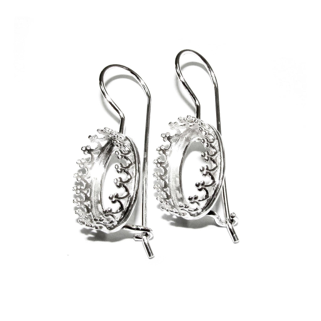 925 sterling silver blank earrings with oval bezel cup size 6x8-13x18 mm, model 1023, Jewelry making, Setting, bezel cup - 1 pair (2 pieces)