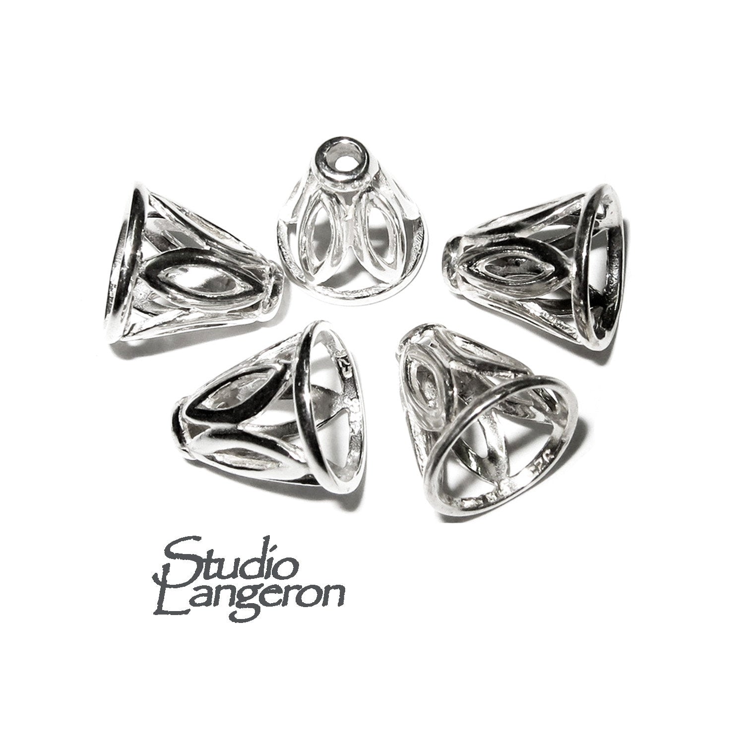 925 Sterling silver Bead Cones, Beading, Beading cones, Cones sterling silver, Jewelry making, Lariat, End caps - 1 pair (2 piece)