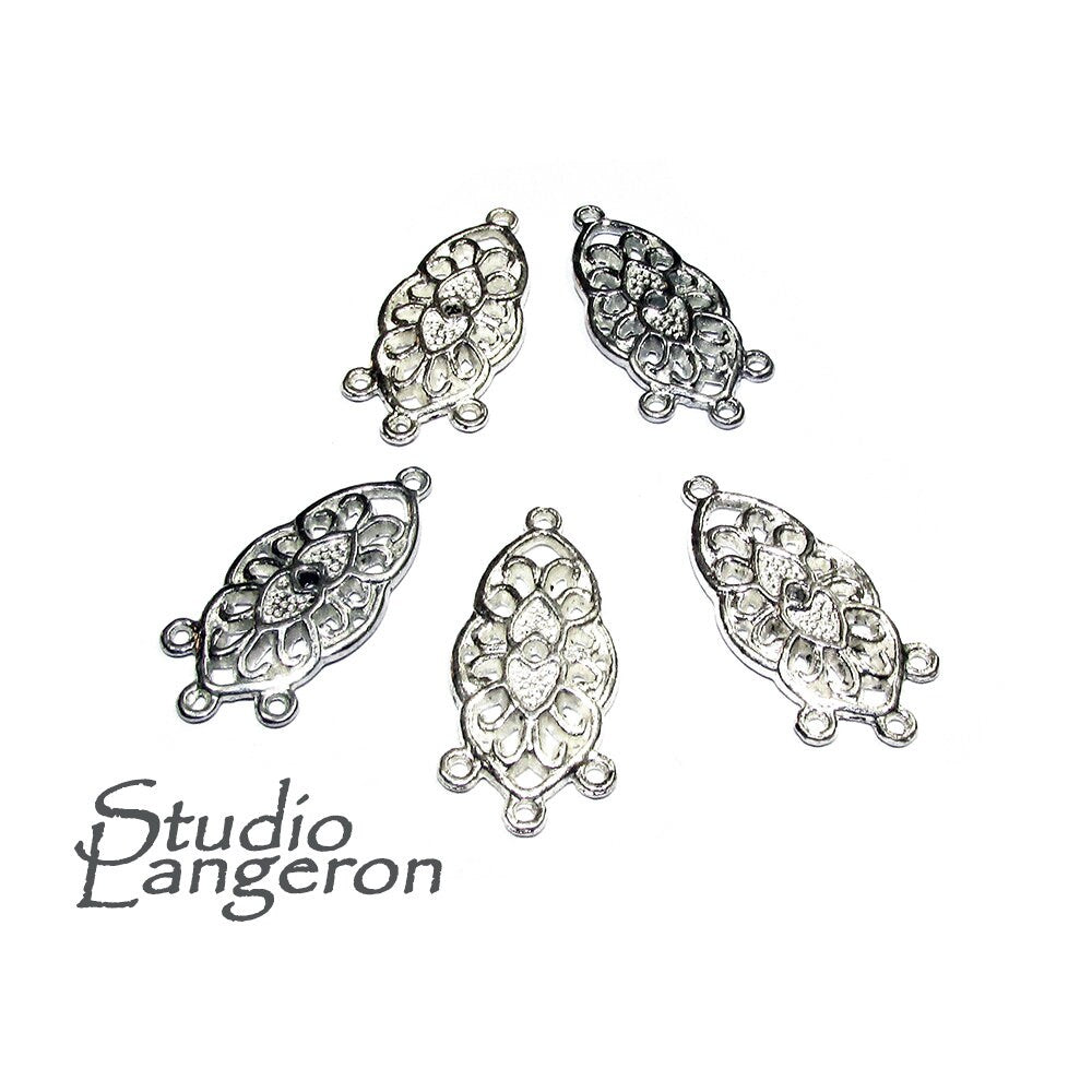 6 pcs/pkg Filigree Connector Antique Silver Tone, Silver tone, Charms, Connector, Nickel Free, Zinc Alloy Metal, Filigree link, Findings