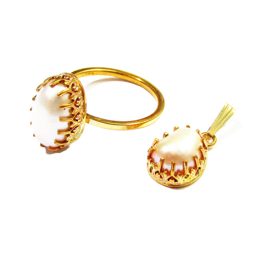 14K Gold Filled handmade set ring size 7 and pendant with baroque pearls, Gold filled ring, single copy, baroque pearls, gold filled ring