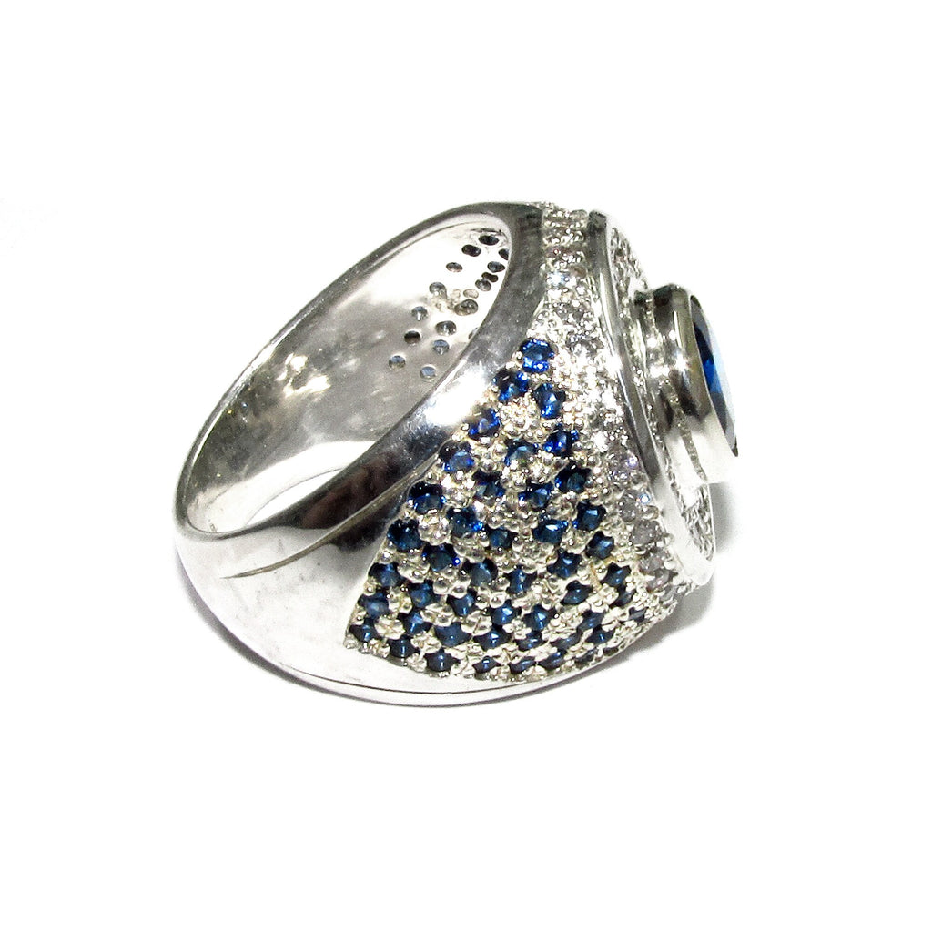 Statement blue topaz ring 925 sterling silver size 8 1/2, Handmade ring, single copy, 925 sterling silver, Natural topaz, Silver ring