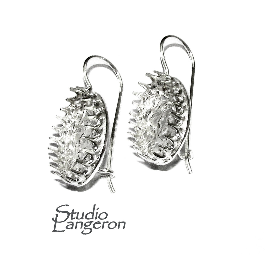 13x18 mm size 925 sterling silver blank earrings with bezel cup, Jewelry making, Setting, bezel cup, Base earrings - 1 pair (2 pieces)