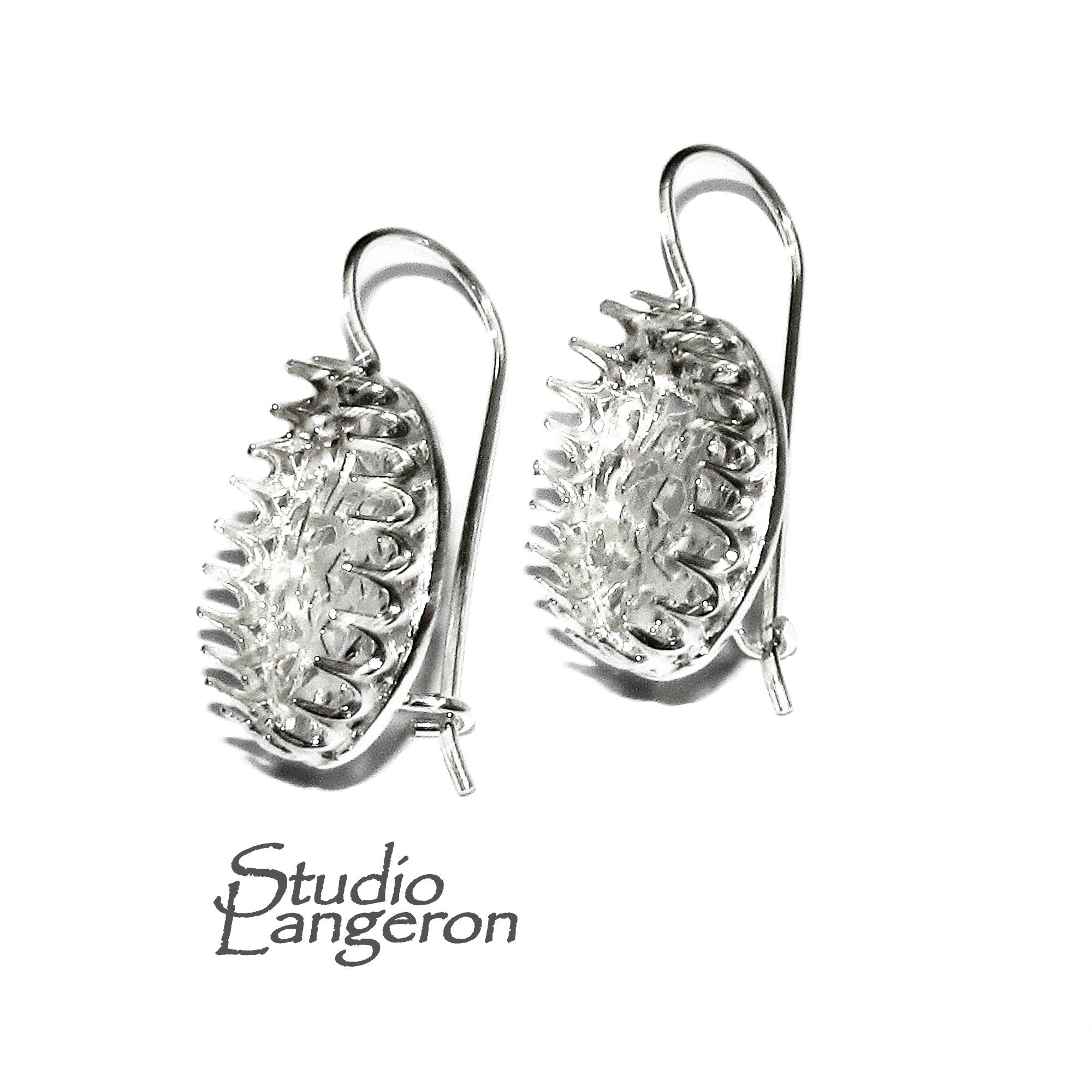 13x18 mm size 925 sterling silver blank earrings with bezel cup, Jewelry making, Setting, bezel cup, Base earrings - 1 pair (2 pieces)