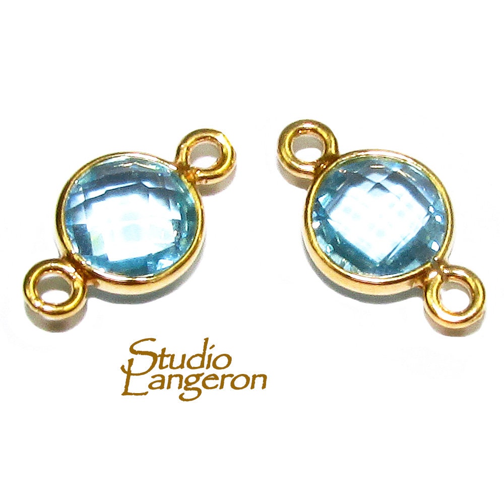 14K Gold Filled Checkerboard Aquamarine Round Link Connector size 12x7 mm, Jewelry making, Gold filled link, Link connector - 1 piece